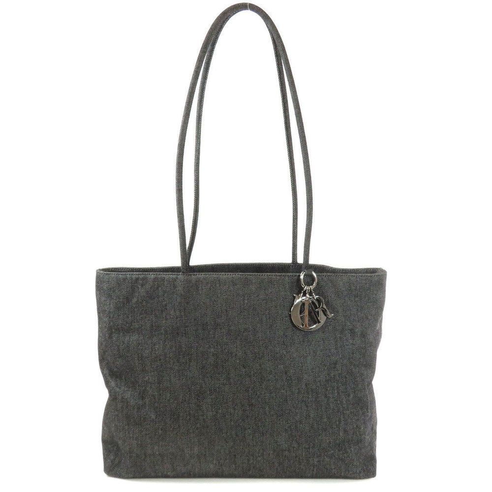 Christian Dior Logo Charm Tote Bag Denim Gray
